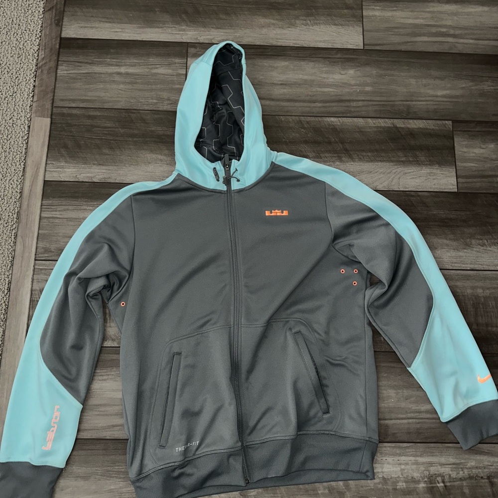 Nike Gray and Light Blue Zip Up Sweater